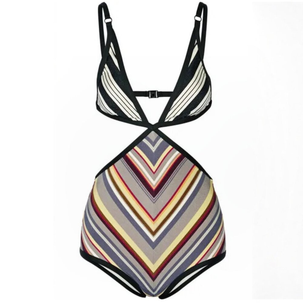 ZIMMERMANN CUT-OUT ONE PIECE MULTICOLOR STRIPED SWIMSUIT BATHING SUIT SIZE 2 4